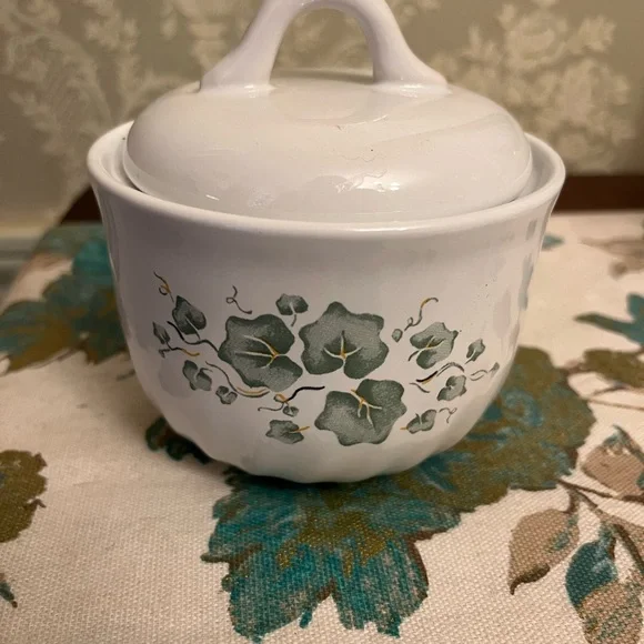 Corningware Callaway Ivy Sugar Creamer Gravy Boat Green White Vintage Set - Picture 6 of 6
